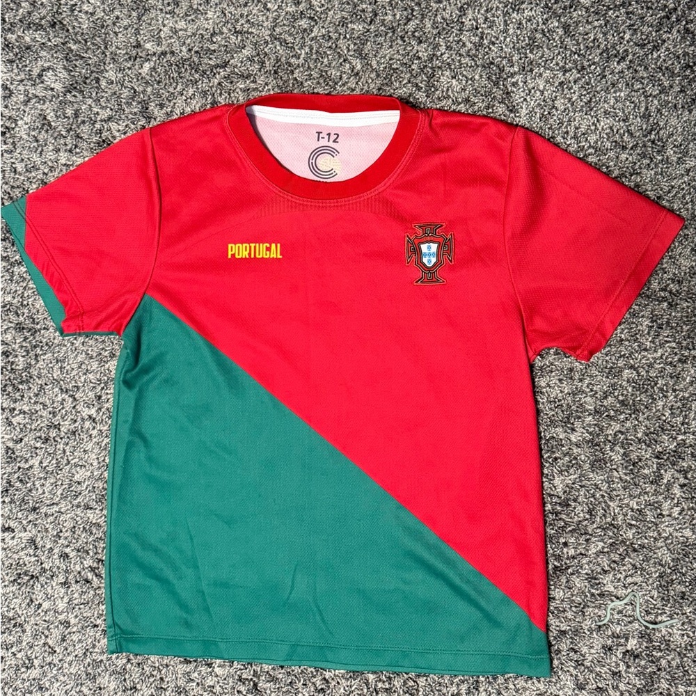 Kids Red and Green Portugal Ronaldo Soccer Shirt